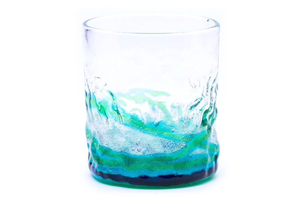 潮騒でこぼこグラス2個セット（青水×緑水）